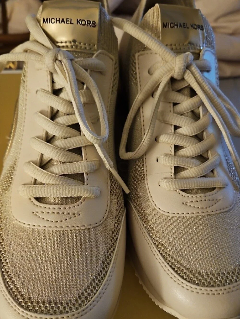 Michael Kors Women’s Cream Knit & Metallic Accent Sneakers